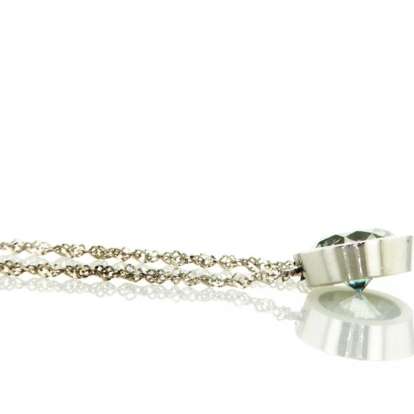 Diamond Bezel Pendant Fancy Turquoise Round Shape 14K White Gold 0.95 Carat - Picture 5 of 8